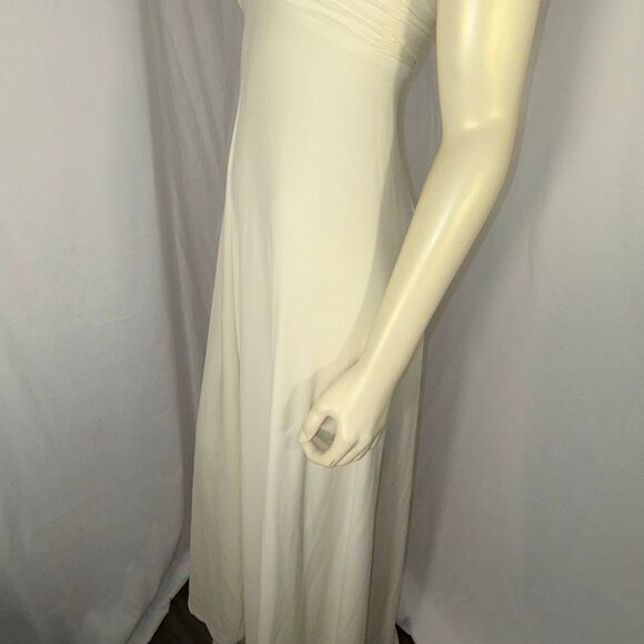 Vintage 1970s Ivory Slip Dress Bias Cut Maxi Gown Ruched Bust Spaghetti Strap Bo - Picture 12 of 15